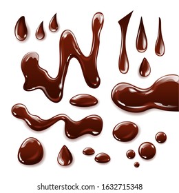 Dark chocolate pieces on white background. Vector illustration.