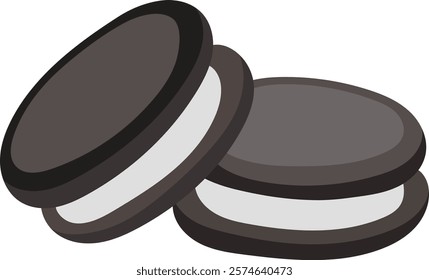 Dark Chocolate Sandwich Cookies Snack Illustration Isolated on White Background