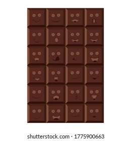 Un conjunto de azulejos alegres y sonrientes de chocolate oscuro. Ilustración vectorial sobre fondo blanco.