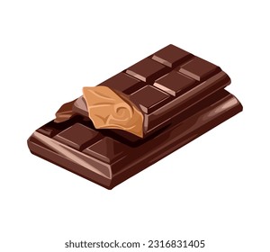 Dark chocolate slice, a sweet gourmet snack icon isolated