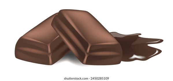 El chocolate negro es un tipo de chocolate que contiene un mayor porcentaje de sólidos de cacao y menos azúcar que el chocolate con leche. Ilustración vectorial de chocolate negro aislado.