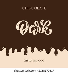 Ilustración con letras de vectores de chocolate oscuro para celebrar el día mundial del chocolate con sabrosos antecedentes. Plantilla para uniforme, portada, afiche, invitación, postal, banner, medios sociales