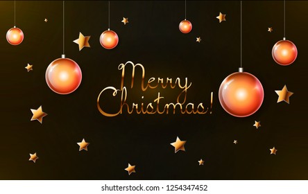 Dark Christmas background with golden balls and stars