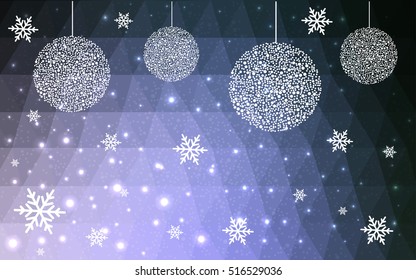 Dark christmas postcard low polygon background. Vector illustration consisting of triangles. Abstract triangular polygonal origami or crystal design of New Year celebration.