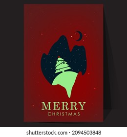 Dark Christmas poster card, Neon green and Deep Red color
