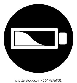 Dark circle battery icon shows eco power storage, renewable electricity and clean energy in minimalist style.