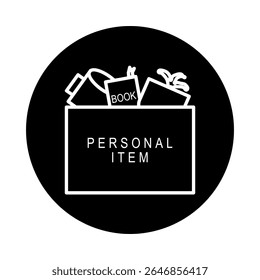 Dark circle box icon for personal items after layoff. Useful for HR, termination, resignation and unemployment topics.