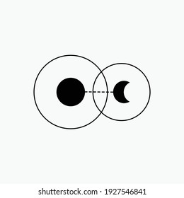 Dunkler Kreis weißer Mond dunkelschwarz. Space Mond Sterne Astronomie verdunkelt abstrakte Sonne dunkle Abstrak, Vektorgrafik, Symbol, Logo, Symbol, Zeichen, Illustration Minimalist.