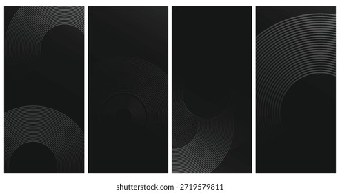 Círculos Escuros Fundo Abstrato, preto e cinza, formas circulares, padrões de linha concêntricos sutis, para fundos minimalistas modernos e projetos de design elegante, 182 caracteres