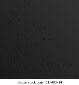 Dark Circuit. Black abstract background of digital technology. New technologies in design. Computer network. Volumetric lines. Computer system