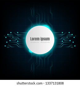 dark circuit technology abstract background, internet connection digital system circle space wallpaper, template for website cover poster banner brochure and more, flat vector design 