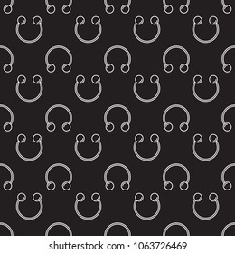 Dark circular barbells horseshoe vector outline seamless pattern
