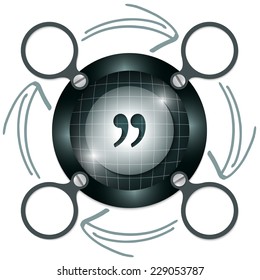 dark circular frame for text with arrows and quotation mark