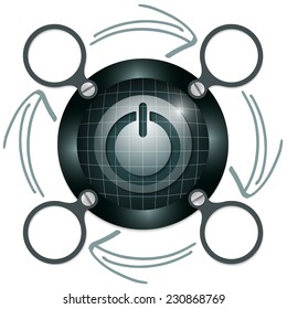 dark circular frame for text with arrows and power button