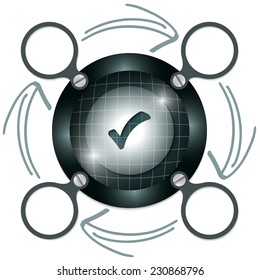 dark circular frame for text with arrows and check box