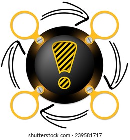 dark circular frame for text with arrows and exclamation mark