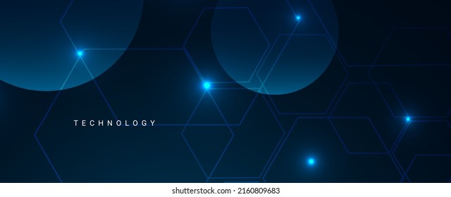 Dark circular glow dots space, blue technology design pattern banner template 