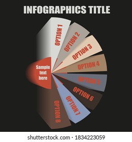 dark circular infographic template with eight options, options, steps for creative data presentation
