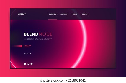 Cabecera horizontal de neón circular oscuro para el diseño web. Cubierta de diseño de banners de pantalla de motivos de iluminación láser borrosos. Página de inicio del negocio tecnológico. Ilustración roja del espacio vectorial moderno.