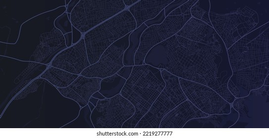 Dark city map concept. Modern technologies and digital world, poster or banner for website. Geolocation and navigation, GPS. Cartography and geography, tourism. Realistic flat vector illustration