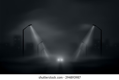 dark city road with car headlights vector