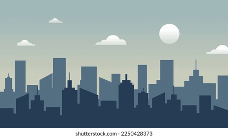 Dark City town silhouette background.