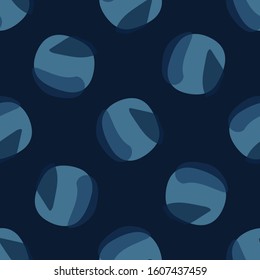 Dark classic blue tossed polka dot vector texture seamless pattern. Variegated soft blended geo dyed background. Denim indigo masculine abstract. Japanese style k geometric circle bubble repeat swatch