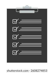 Dark clipboard with checklist icon. White tick marks in checkboxes on a black background. Minimalist task list design for business, office planning, or productivity visuals.