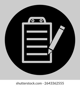 Dark clipboard icon with pencil for checklists.
