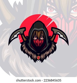 Dark Cloak Red Mask Reaper Mascot Illustration