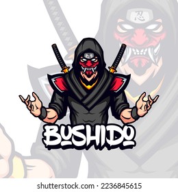 Dark Cloth Bushido Ronin Samurai Mascot Illustration