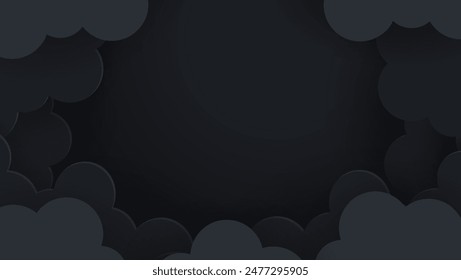 Fondo oscuro de la nube en estilo de corte de papel. Esta Ilustración vectorial cuenta con nubes negras en capas, perfectas para diseños dramáticos y malhumorados. Ideal para carteles, Anuncios y arte digital.