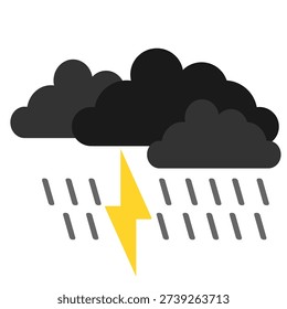 Dark cloud bad weather clip art. Dark cloud graphic resources with dark rain can use to printable or social media. Dark cloud and yellow thunder vector illustration isolated in white background