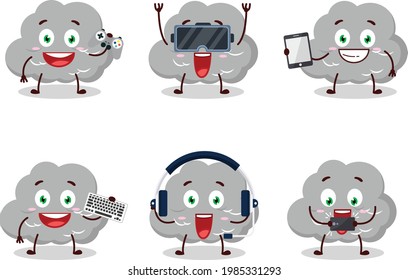 Dark cloud cartoon character are playing games with various cute emoticons. Vector illustration