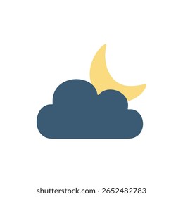Dark cloud with crescent moon, representing overcast night skies. Ideal for nighttime forecast visuals or moon-phase UI elements.