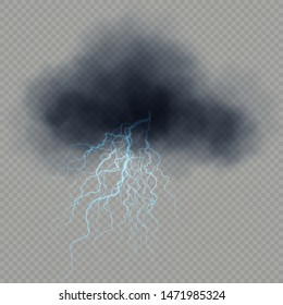 Dark cloud with lightning effect isolated on transparent background. EPS 10