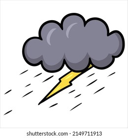 Dark cloud with lightning and thunderstorms, rain is coming, vector illustrations on a white background for decorating stickers and banners
