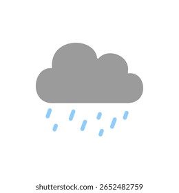 Dark cloud with multiple raindrops falling below, depicting intense rainfall. Suitable for alerts, forecasts, or rainy season graphics.