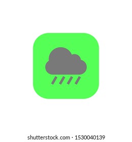 Dark Cloud with Rain Icon in Green Shape Button
