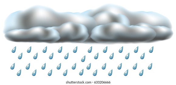 Dark cloud and rain on white background illustration