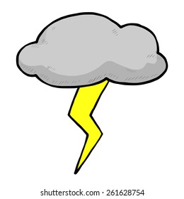 dark cloud and thunder bolt / cartoon vector and illustration, hand drawn style, isolated on white background.