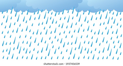 Dark clouds and falling rain drops background, rainy weather forecast vector illustration.