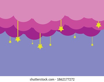 Dark clouds Moon clouds Stars Moon night sky. cute cloud kids background. cartoon creative design
