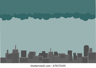 Dark Clouds On City And Buildings Vector