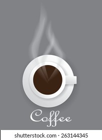 Dark coffe background with cap and steam