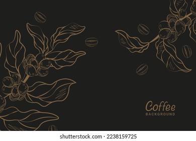 dark coffee background coffee leaves and coffee grains