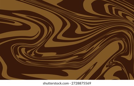 Patrón de chocolate café oscuro con textura de remolino y Vector caramelo liso bg. El diseño de onda Abstractas muestra líneas fluidas de cacao para el arte del postre y el fondo moderno.