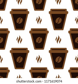 Dark coffee cup. Seamless vector pattern