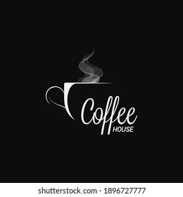 Dark coffee logo. Cup of coffee on  black background