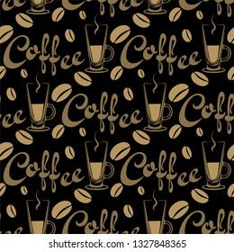 Dark Coffee seamless pattern. Vector graphics